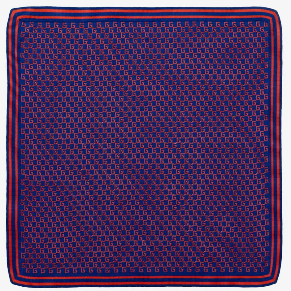 Gucci Blue Cotton Knit Square G Blanket (85cm) Hot