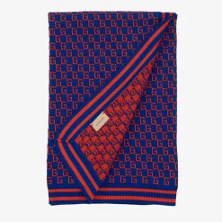 Gucci Blue Cotton Knit Square G Blanket (85cm) Hot