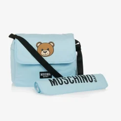 Moschino Baby Blue Cotton Teddy Bear Changing Bag (49cm) New