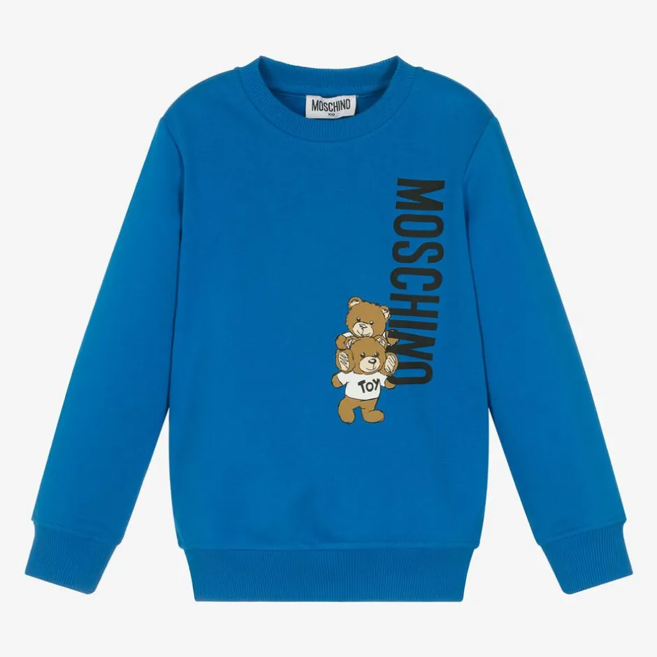 Moschino Kid-Teen Blue Cotton Teddy Bear Sweatshirt Outlet