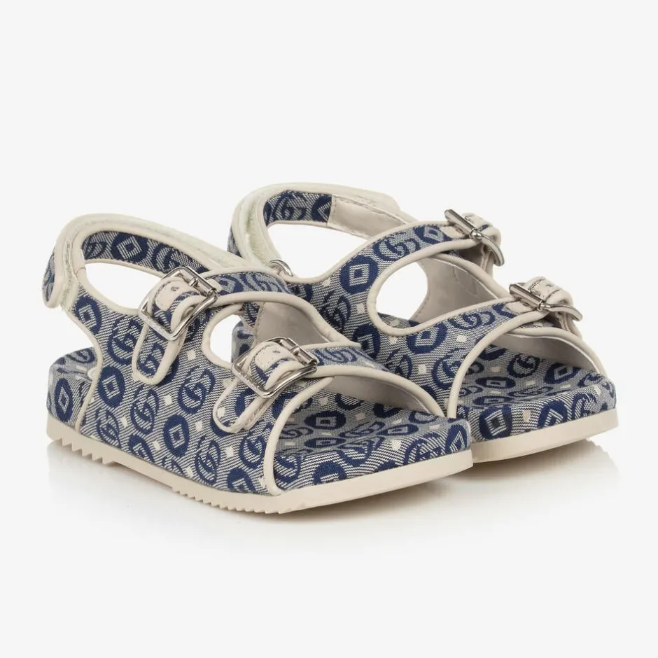 Gucci Blue Double G Canvas Sandals Discount