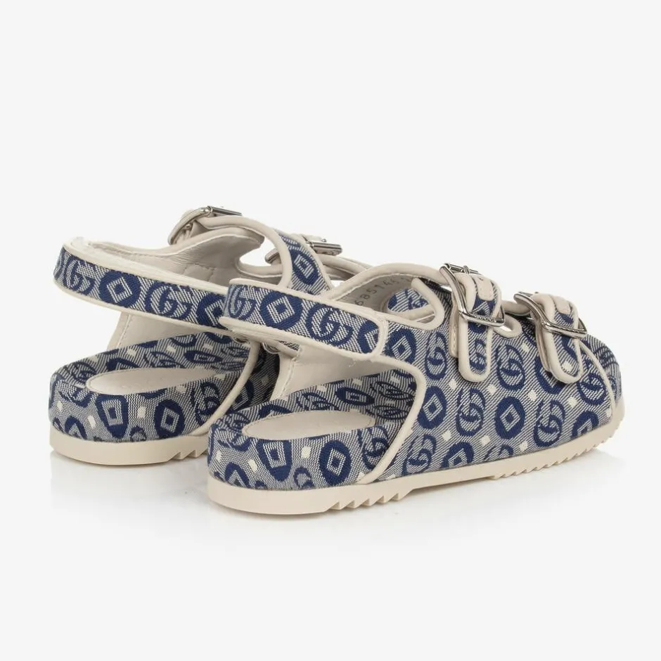 Gucci Blue Double G Canvas Sandals Discount