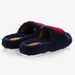 Gucci Blue Faux Fur Logo Sliders Outlet