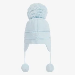 Emile et Rose Blue Knitted Cotton Pom-Pom Hat Best