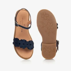 Childrens Classics Blue Leather Flower Sandals