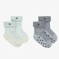 Tommy Hilfiger Blue Ribbed Cotton Baby Socks (2 Pack) Sale