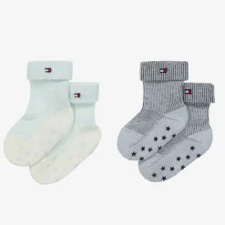 Tommy Hilfiger Blue Ribbed Cotton Baby Socks (2 Pack) Sale