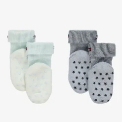 Tommy Hilfiger Blue Ribbed Cotton Baby Socks (2 Pack) Sale