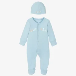 Guess Blue Ribbed Cotton Babygrow Set New