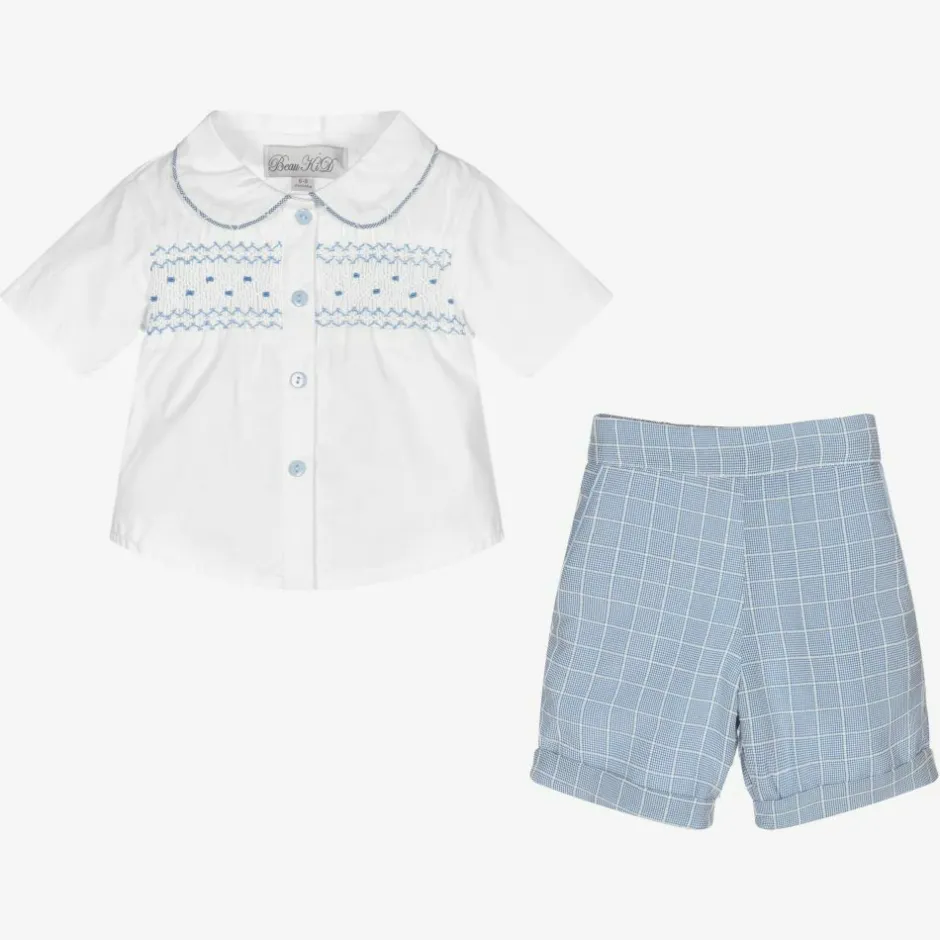 Beau KiD Blue Smocked Baby Shorts Set Clearance