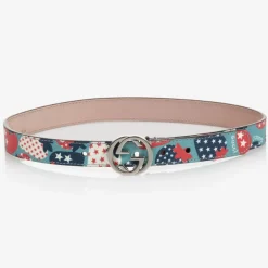 Gucci Blue Strawberry Print GG Belt Clearance