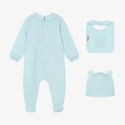 Moschino Baby Blue Teddy Bear Cotton Babysuit Set Discount