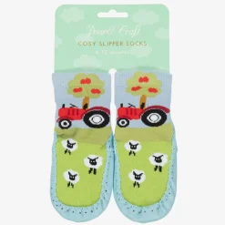 Powell Craft Blue Tractor Slipper Socks