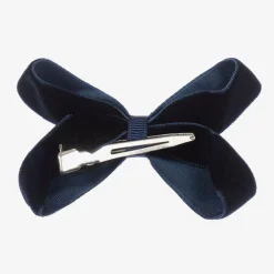 Peach Ribbons Blue Velvet Bow Clip (7cm) Discount