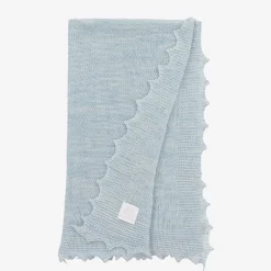 English Trousseau Blue Wool Baby Shawl (122cm) New