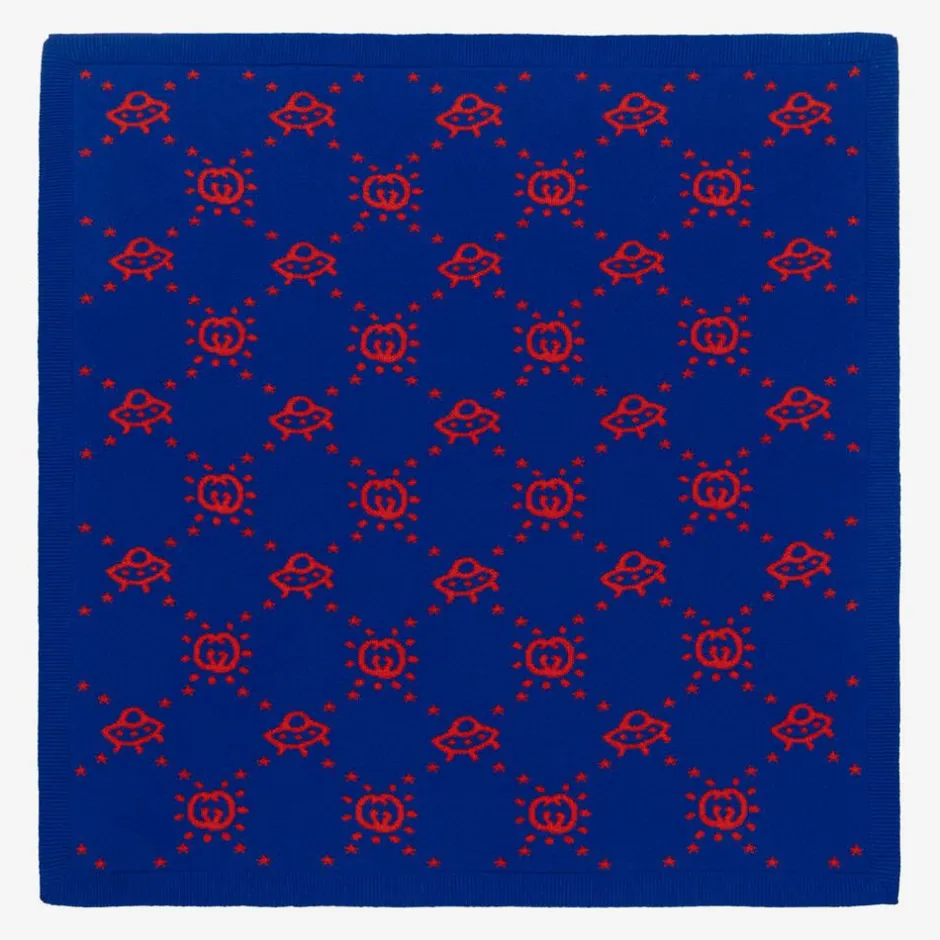 Gucci Blue Wool Knitted Interlocking G Blanket (85cm) Outlet