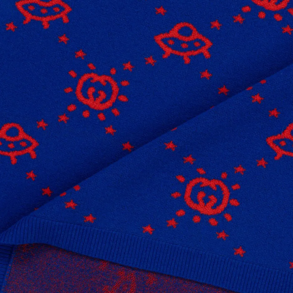 Gucci Blue Wool Knitted Interlocking G Blanket (85cm) Outlet