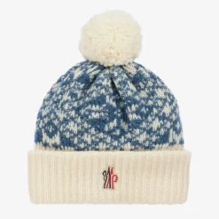 Moncler Enfant Blue Wool Pom-Pom Beanie Hat