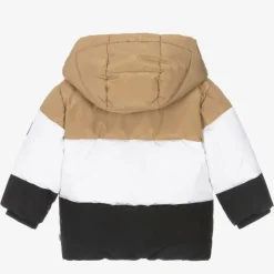 BOSS Boys Beige & Black Stripe Hooded Coat Clearance