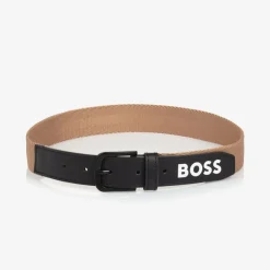 BOSS Boys Beige & Black Woven Belt New