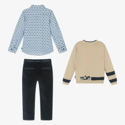 Boboli Boys Beige & Blue Needlecord Trouser Set New