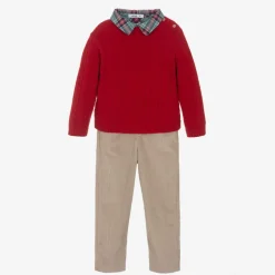 Babidu Boys Beige & Red Cotton Trouser Set Hot