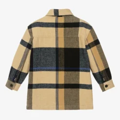 BOSS Boys Beige Check Cotton Overshirt