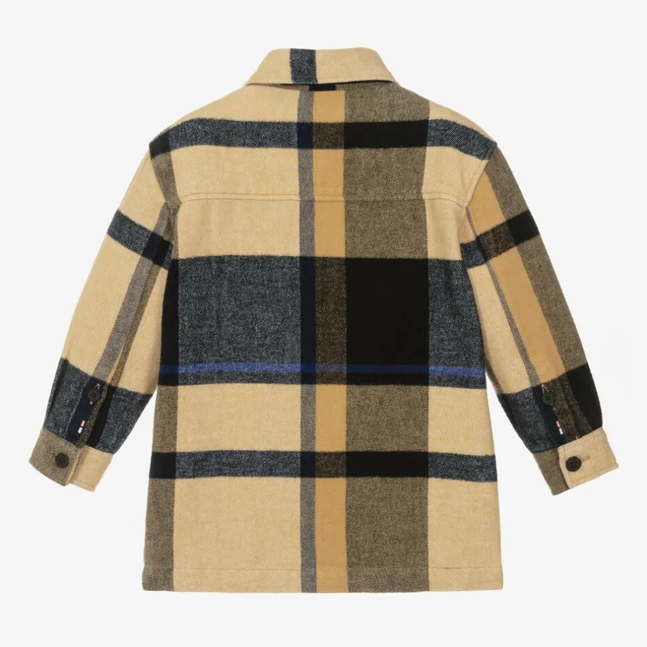 BOSS Boys Beige Check Cotton Overshirt