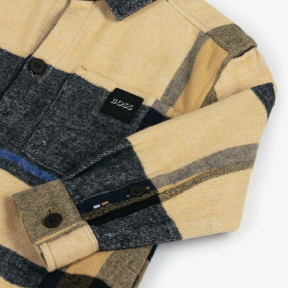 BOSS Boys Beige Check Cotton Overshirt