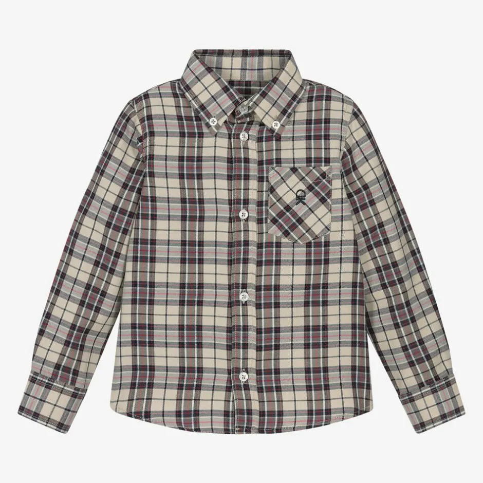 Dr. Kid Boys Beige Check Cotton Shirt Discount