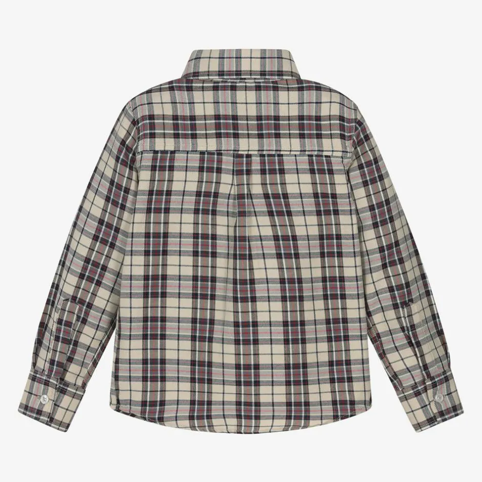 Dr. Kid Boys Beige Check Cotton Shirt Discount