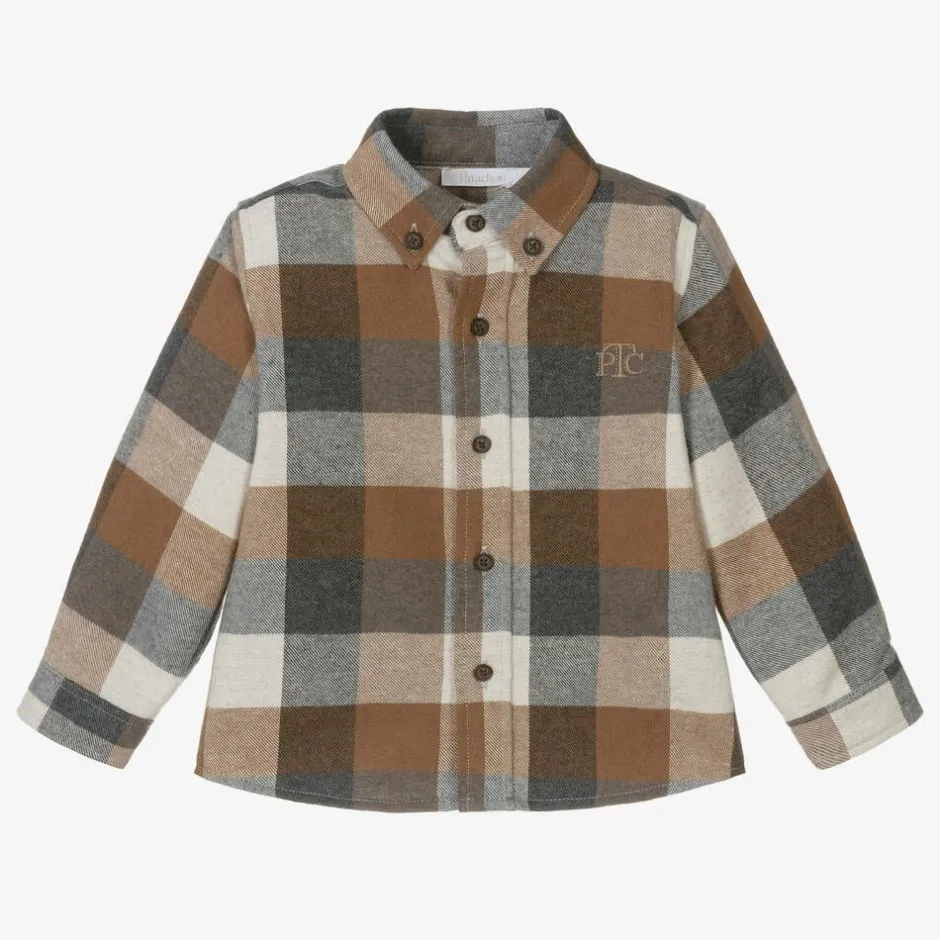 Patachou Boys Beige Check Cotton Shirt Online