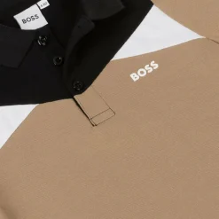 BOSS Boys Beige Colour Block Cotton Polo Shirt Hot