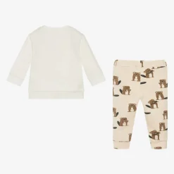 Everything Must Change Boys Beige Cotton Beaver Print Trouser Set Discount