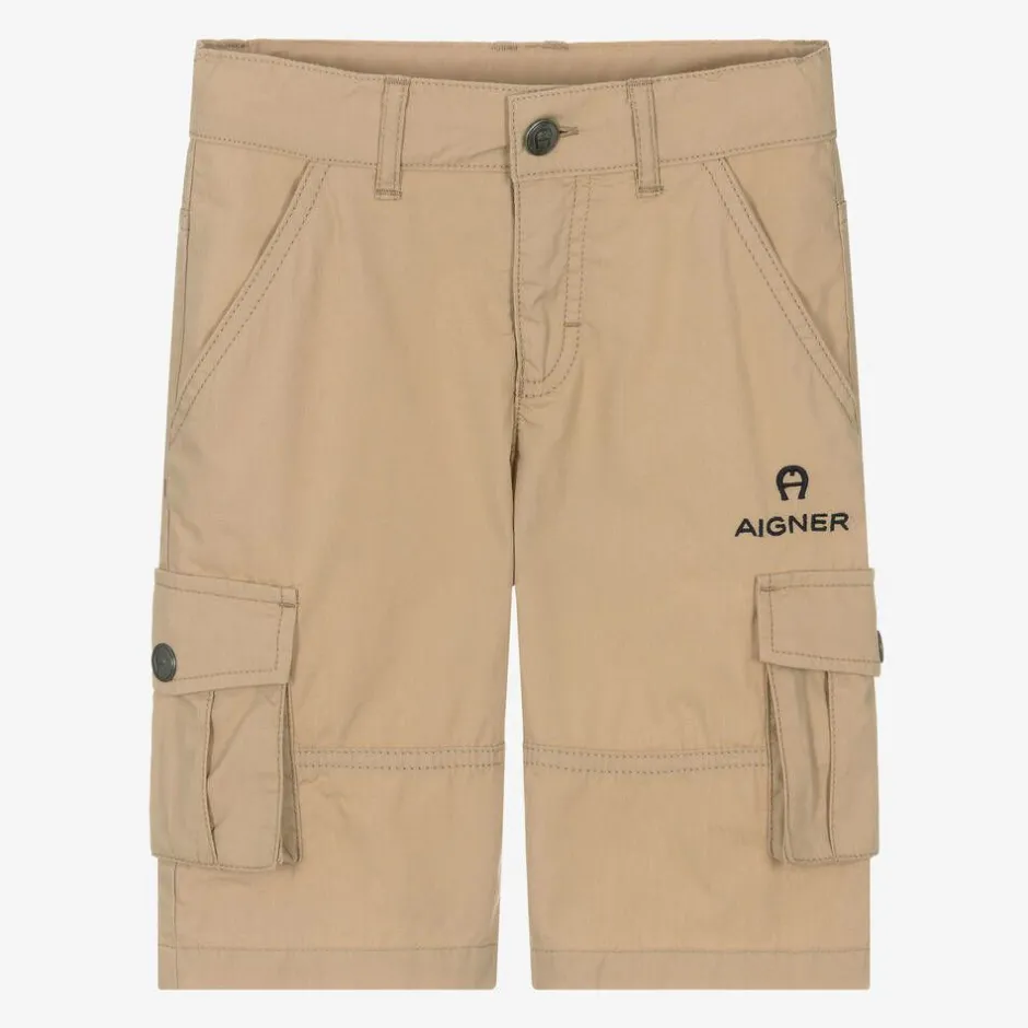 AIGNER Boys Beige Cotton Cargo Shorts Outlet