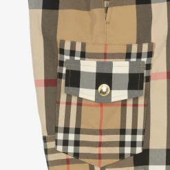 Burberry Boys Beige Cotton Check Cargo Trousers Outlet