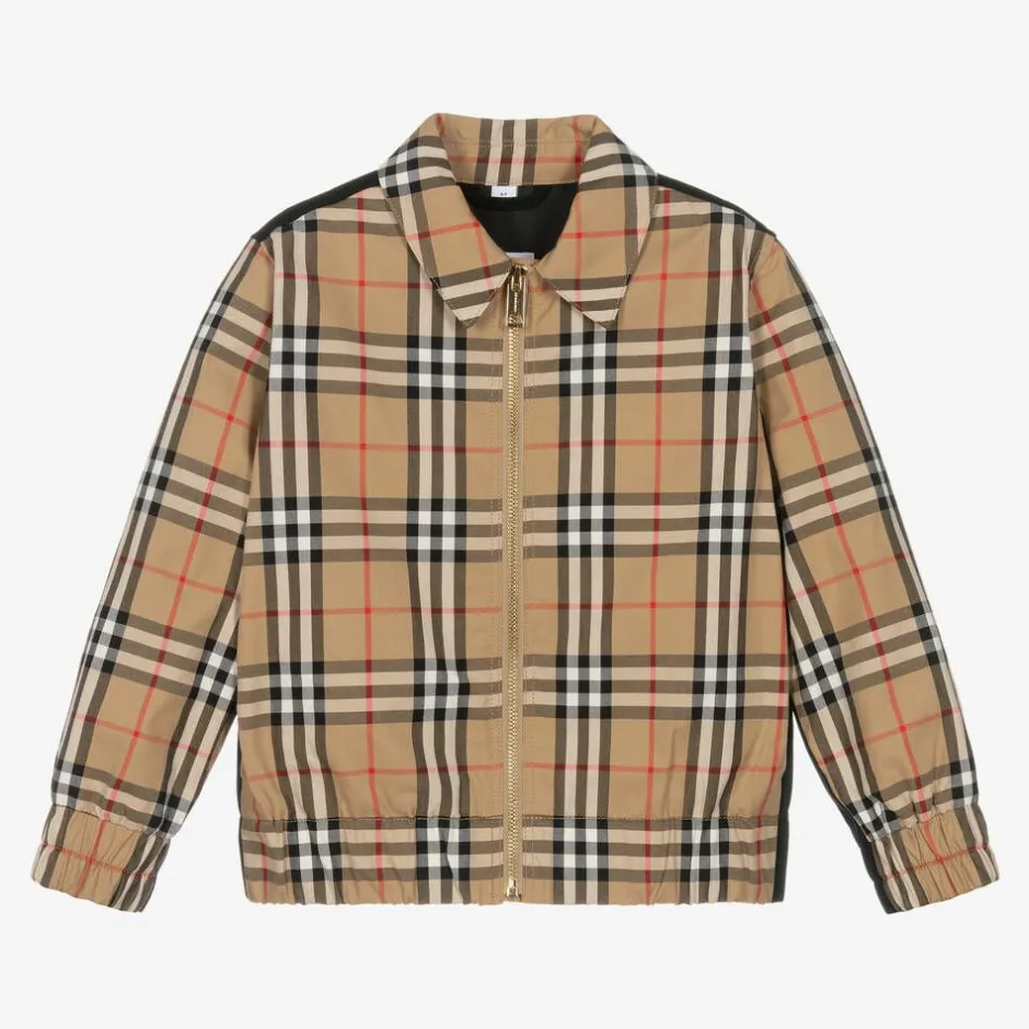 Burberry Boys Beige Cotton Check Zip-Up Jacket Best
