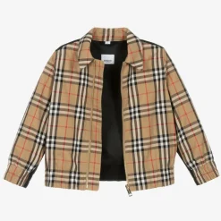 Burberry Boys Beige Cotton Check Zip-Up Jacket Best
