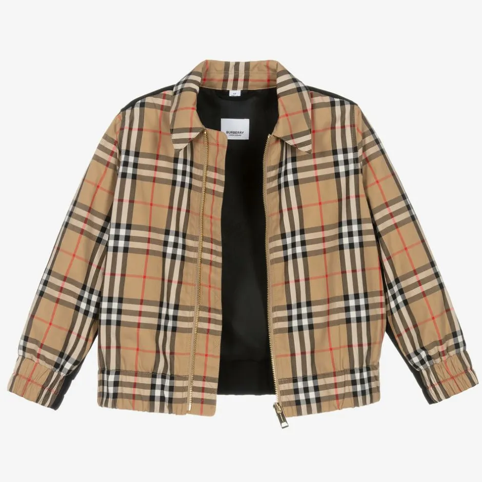 Burberry Boys Beige Cotton Check Zip-Up Jacket Best