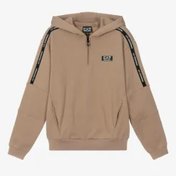 EA7 Emporio Armani Boys Beige Cotton EA7 Logo Hoodie