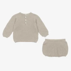 Babidu Boys Beige Cotton Knit Shorts Set Hot