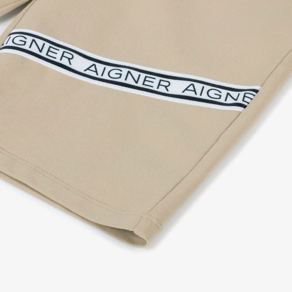 AIGNER Boys Beige Cotton Logo Tape Shorts Clearance