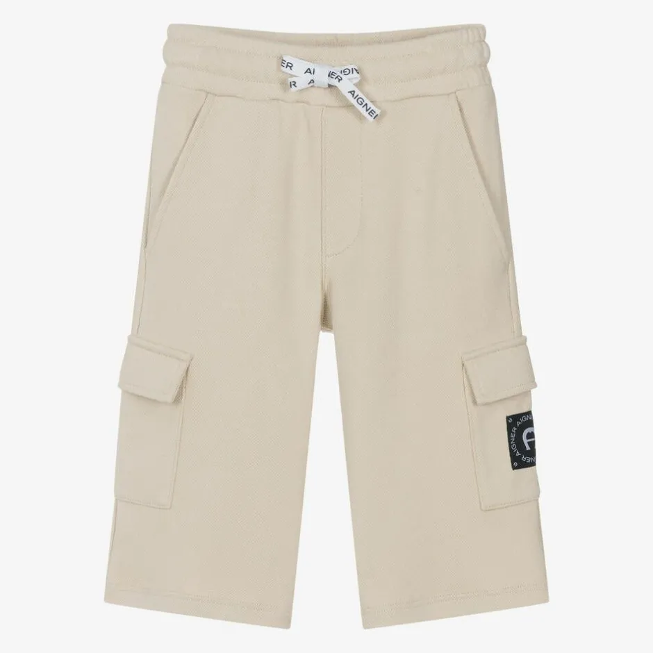 AIGNER Boys Beige Cotton Piqué Cargo Shorts New