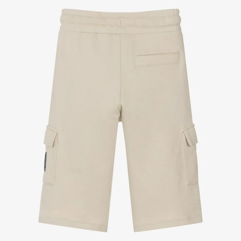 AIGNER Boys Beige Cotton Piqué Cargo Shorts New