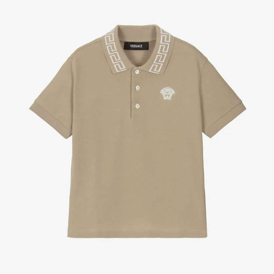 Versace Boys Beige Cotton Polo T-Shirt New