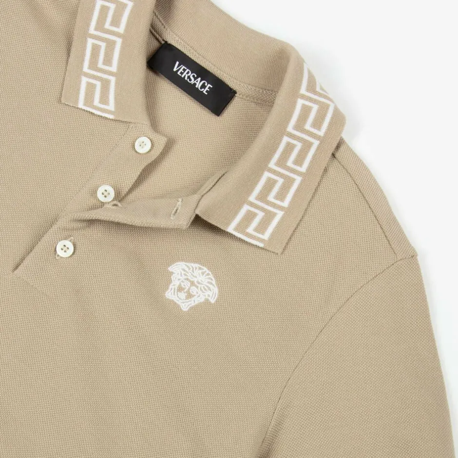 Versace Boys Beige Cotton Polo T-Shirt New