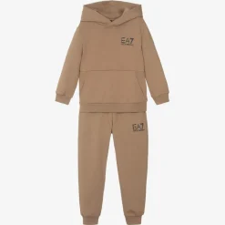 EA7 Emporio Armani Boys Beige Cotton Tracksuit Outlet
