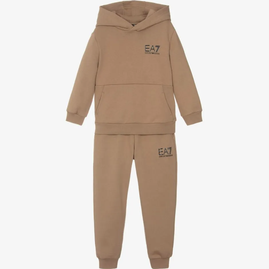 EA7 Emporio Armani Boys Beige Cotton Tracksuit Outlet