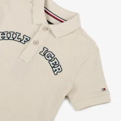 Tommy Hilfiger Boys Beige Cotton Varsity Polo Shirt New