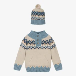 Dr. Kid Boys Beige Fair Isle Sweater & Hat Set Discount